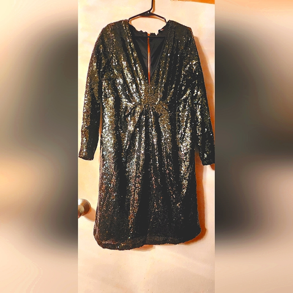 Women's Plus Size Dark Green Sequin Dress